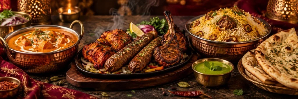 Bombat Flavours Indian feast with butter chicken, tandoori grill, biryani and garlic naan